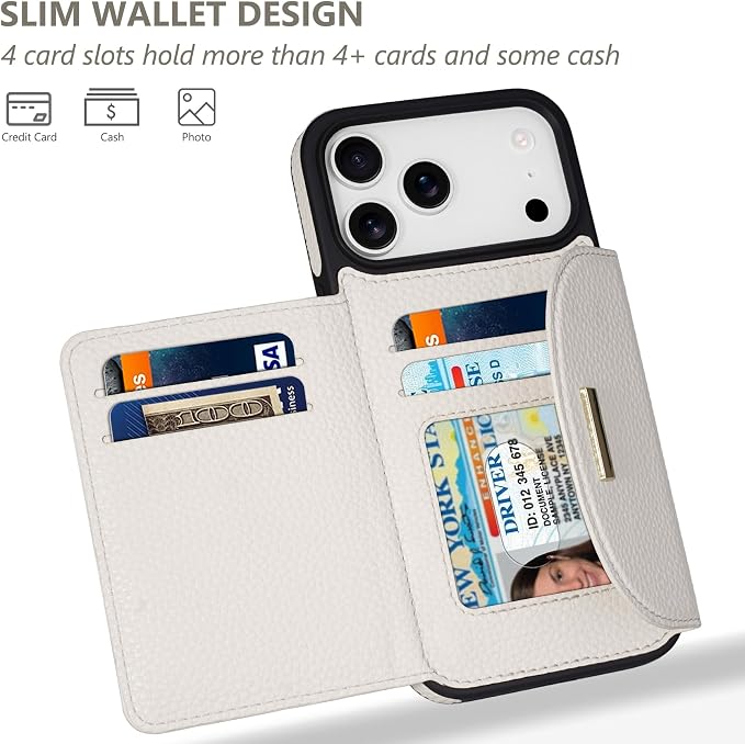 Keallce Wallet Case for iPhone 17 Pro Max 6.9'', Flip Case with RFID Blocking Card Holder Slots Kickstand, PU Leather Protective Folio Cover for Women, Beige