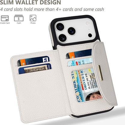 Keallce Wallet Case for iPhone 17 Pro Max 6.9'', Flip Case with RFID Blocking Card Holder Slots Kickstand, PU Leather Protective Folio Cover for Women, Beige