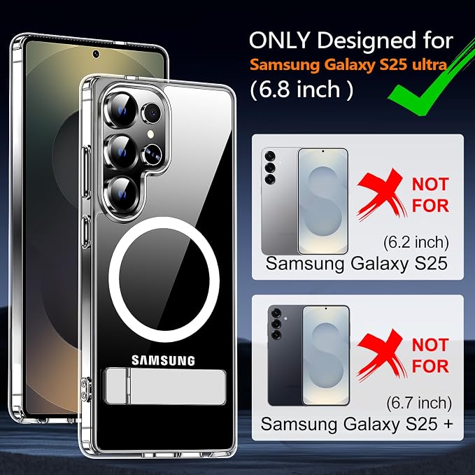 MOZOTER for Samsung Galaxy S25 Ultra Case with Kickstand,[Compatible with Magsafe][2*Screen Protector],Military-Grade Protection,Magnetic Phone Case for Samsung Galaxy S25 Ultra-Clear