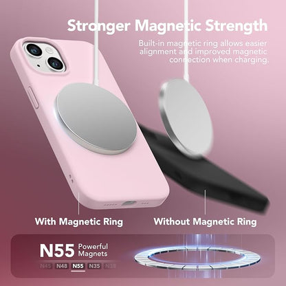 GONEZ Magnetic for iPhone 14 Case, Compatible with Magsafe, with Screen Protector + Camera Protector, Anti-Scratch Microfiber Lining, Liquid Silicone Shockproof Protective Phone Case, Pastel Pink