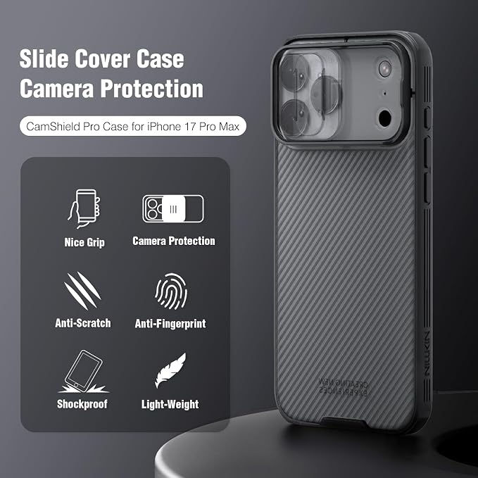 Nillkin Camshield Case for iPhone 17 Pro Max Case, [Built-in Dual Camera Cover][Slim Profile] [Military Grade Drop Protection] Shockproof Bumper Phone Case 6.9 inch 2025 Clear Black