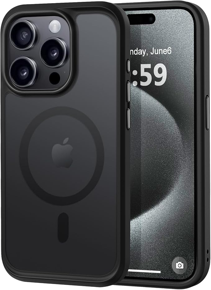 MOCCA Strong Magnetic for iPhone 15 Pro Case, [Compatible with Magsafe][13FT Military Drop Protection] Slim Translucent Matte Shockproof Case for iPhone 15 Pro Phone Case 6.1'', Black
