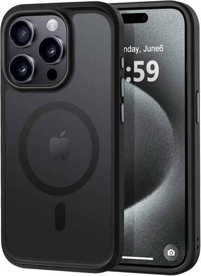 MOCCA Strong Magnetic for iPhone 15 Pro Case, [Compatible with Magsafe][13FT Military Drop Protection] Slim Translucent Matte Shockproof Case for iPhone 15 Pro Phone Case 6.1'', Black
