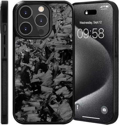 Hexafiber Phone Case,Forged Carbon Fiber Flakes Case,All-Inclusive,Support Wireless Charging,Anti-Slip Sides for iPhone Series (for iPhone 15 Pro,Black)
