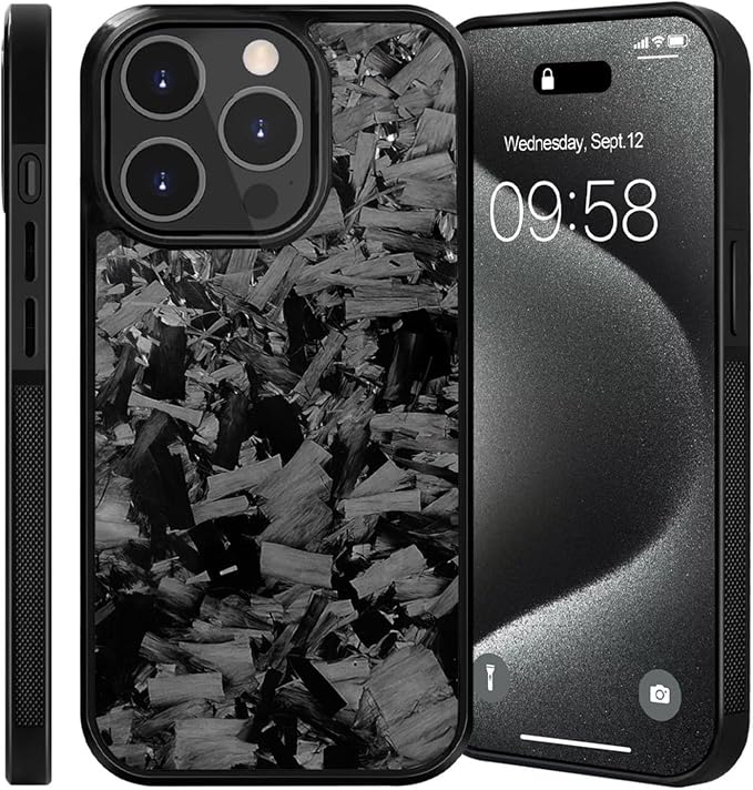 Hexafiber Phone Case,Forged Carbon Fiber Flakes Case,All-Inclusive,Support Wireless Charging,Anti-Slip Sides for iPhone Series (for iPhone 13,Black)