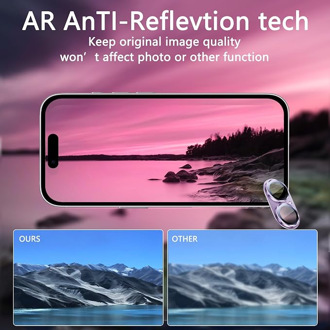 2 Pack Camera Lens Protector for iPhone 17,Metal AR Tempered Glass Rear Camera Screen Cover,Anti-Scratch,Strong Adsorption,Case Friendly, Easy to Install-Light Purple