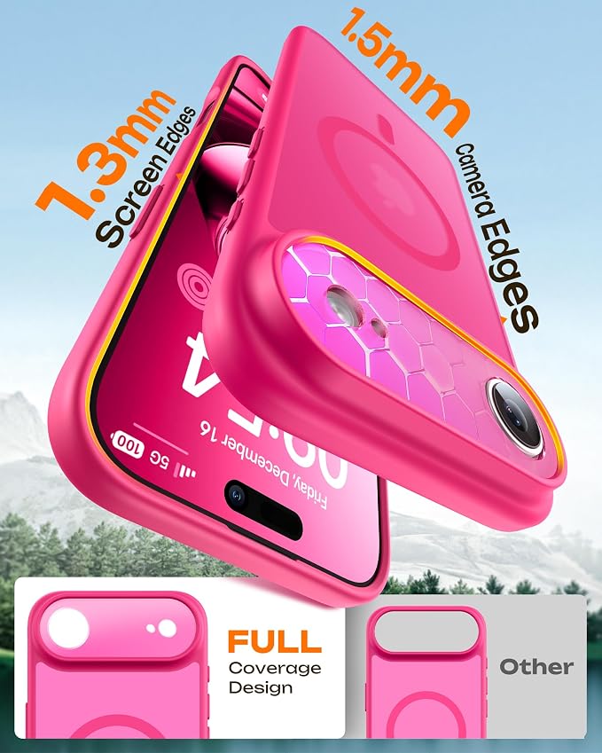 TOCOL for iPhone Air Case, Compatible with Magsafe Charger, Full Camera Protection, Drop Protection, Translucent Matte Phone Case for iPhone 17 Air 6.5 inch (Hot Pink)