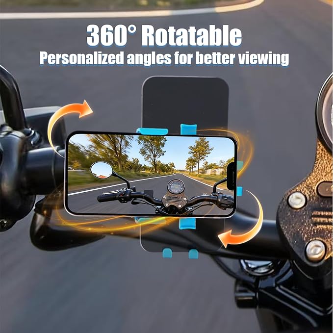 Motorcycle Bike Phone Mount, Bike Cell Phone Holder Clip, Bicycle Scooter Handlebar Clamp, for iPhone 17 16 15 14 Pro Max, Galaxy S25 S24 Ultra, 4.7-7" Phones, Blue