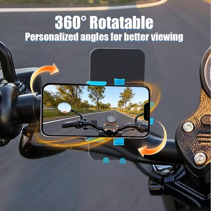 Motorcycle Bike Phone Mount, Bike Cell Phone Holder Clip, Bicycle Scooter Handlebar Clamp, for iPhone 17 16 15 14 Pro Max, Galaxy S25 S24 Ultra, 4.7-7" Phones, Blue