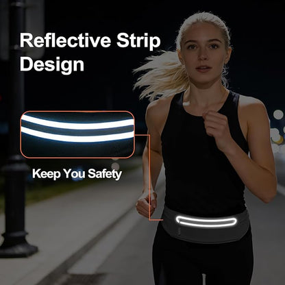 Slim Running Belt for Men Women - No-Bounce Phone Holder Waist Pack, Runners Fanny Pack with Sweat-Proof Pocket ，Travel Money Pouch for Gym/Hiking/Cycling (Light Black)