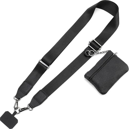 Diaclara Clip and Go Phone Strap with Zipper Pouch- Portable Stylish Crossbody Adjustable Lanyard with Wallet for All Phones, Black