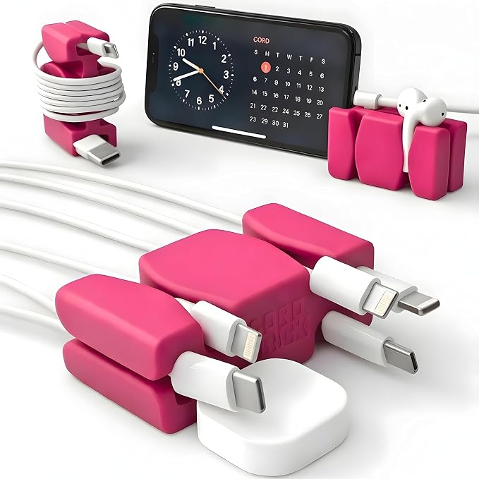 CordBrick 6PK Silicone & Steel Weighted Cord Holders for Bedside. Travel Phone Cable Organizers. Multiuse iPhone Accessories. Small Gifts for Him, College Student. Tech Gadgets for Teenagers. Pink
