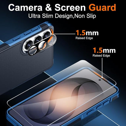 SPIDERCASE Designed for Samsung Galaxy S26 Case, [10 FT Military Grade Drop Protection], 2 Pack [Tempered Glass Screen Protector+Camera Lens Protector] Heavy Duty Shockproof Case,Dark Blue