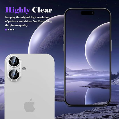 Camera Lens Protector for iPhone 16 / iPhone 16 Plus Camera Lens Protector [Strong Adsorption] [Not Easy to Break] Metal Tempered Glass Rear Camera Screen Cover - Silver