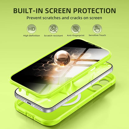 BERFY for iPhone 17 Pro Case, Compatible with MagSafe, Built-in Privacy Screen Protector, Camera Protection, Shockproof Full Body Phone Case 6.3", Translucent Bright Green