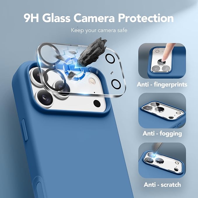 GONEZ Magnetic for iPhone 17 Pro Max Case, Compatible with MagSafe, [Screen Protector + Camera Lens Protector], Liquid Silicone Anti-Scratch Shockproof Protective Phone Case 6.9 inch, Lake Blue