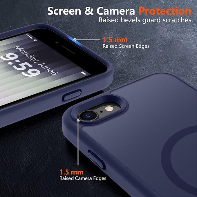 MOCCA Strong Magnetic for iPhone SE Case 2022/iPhone SE 2020 Case/iPhone 7 Case/iPhone 8 Case [Compatible with Magsafe] Slim Thin Translucent Matte Protective Cover Phone Case 4.7'', Deep Blue