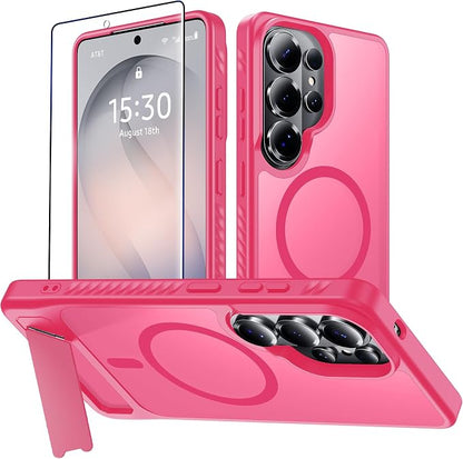 For Samsung Galaxy S26 Ultra Case with Kickstand,1*Screen Protector,[Compatible with Magsafe]Translucent Matte Military-Grade Protection,Magnetic Phone Case for Samsung Galaxy S26 Ultra,6.9"-Rosered