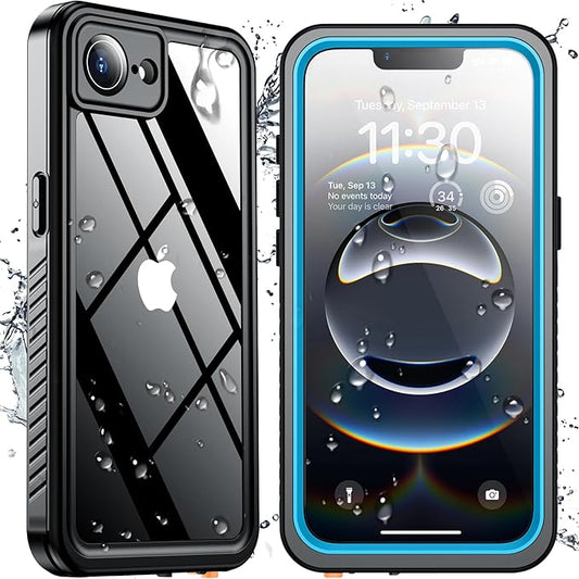 SPIDERCASE for iPhone 16e Case/iPhone 17e Case Waterproof,Built-in Screen & Camera Lens Protector[IP68 Underwater] Full Body Protection Phone Case for iPhone 16e/iPhone 17e 6.1'', Blue/Clear