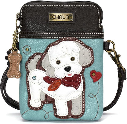 CHALA Dog Collection Cell Phone Crossbody Purse-Women PU Leather/Canvas Multicolor Handbag with Adjustable Strap