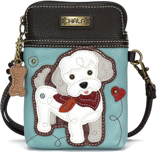 CHALA Dog Collection Cell Phone Crossbody Purse-Women PU Leather/Canvas Multicolor Handbag with Adjustable Strap