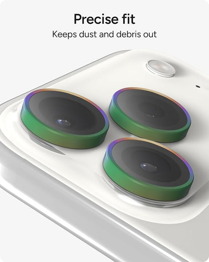 ZAGG iPhone Camera Lens Protector for iPhone 17/16/15 Pro and Pro Max Models - Iridescent, Camera Ring, Maximum Impact & Scratch Protection, Anti-Reflective Technology, Smudge-Resistant, Glass Elite