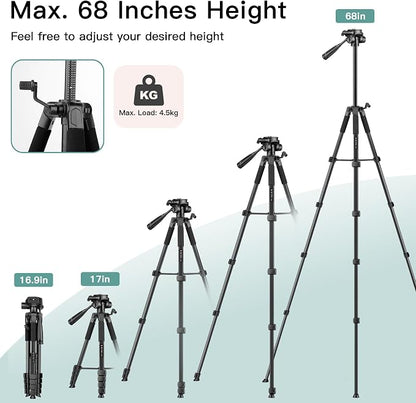 Camera Tripod Stand, 68" Phone Tripod for Tablet with Remote and Holder, Lightweight and Compact Travel Tripod for Canon Sony Camera, Compatible with DSLR, iPhone, iPad