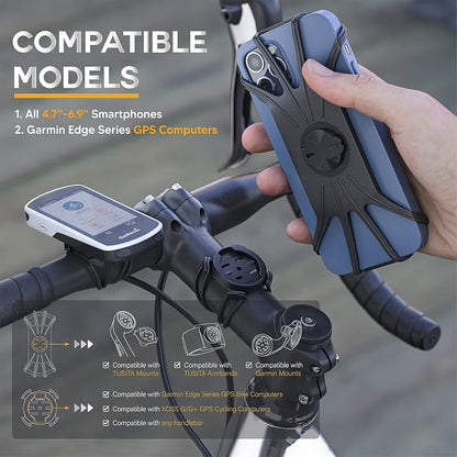 TUSITA 2 in 1 Bike Mount Quick Release, Quarter Turn Compatible with Garmin Edge GPS Computer, iPhone 14 13 12 Pro Max, Samsung Galaxy Note 20 S21 Ultra All 4.7"-6.9" Phones - Cycling Accessories