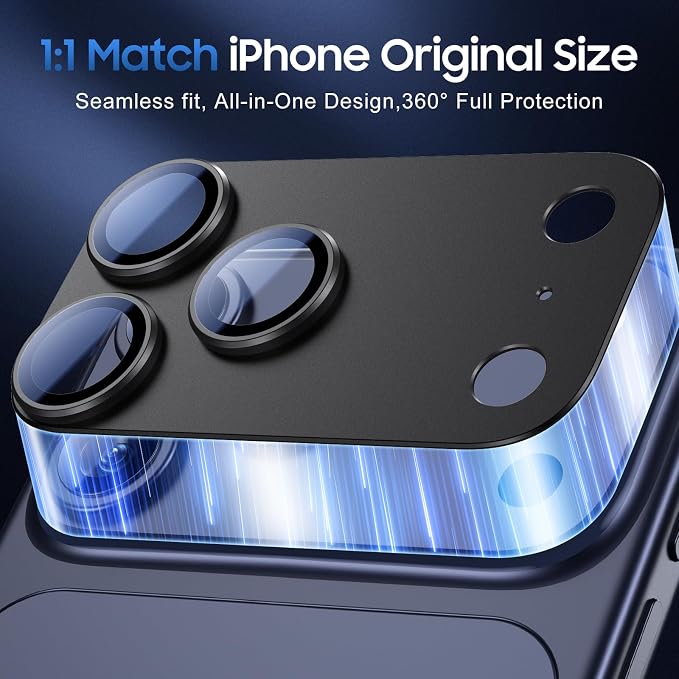 UniqueMe for 3 Pack iPhone 17 Pro Max Camera Lens Protector - [Drop Protection] [Case Friendly] 9H Tempered Glass Camera Cover Screen [Update New Version] - All Black