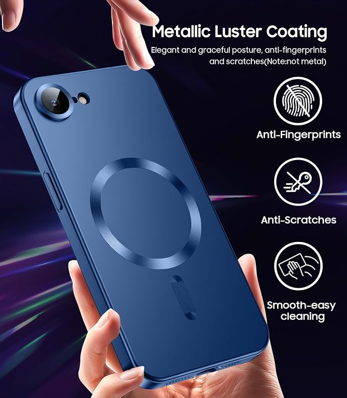 Magnetic for iPhone 16e / 17e Case [Compatible with MagSafe][Built-in Camera Lens Protector] Slim Soft Silicone Bumper Shockproof Metallic Luster 17e Phone Case (Blue)