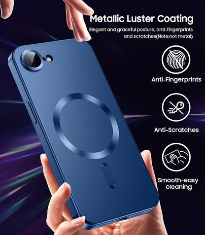 Magnetic for iPhone 16e / 17e Case [Compatible with MagSafe][Built-in Camera Lens Protector] Slim Soft Silicone Bumper Shockproof Metallic Luster 17e Phone Case (Blue)