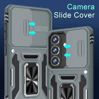 DEERLAMN Case for Samsung Galaxy S26 6.3-Inch with Slide Camera Cover+Screen Protector(1 Pack), Rotated Ring Kickstand Military Grade Shockproof Protective Cover-Grey