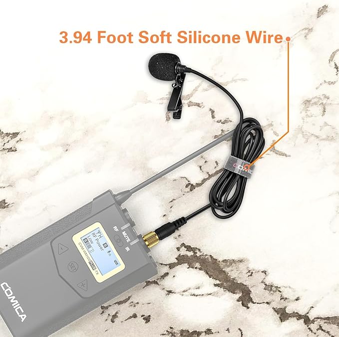 COMICA Lavalier Microphone, CVM-M-O1 Omnidirectional Lapel Microphone for Sennheiser, and Other Wireless Lavalier Transmitter, Clip-on Lav Mic for DSLR Camera Video Recording Interview(3.94ft)