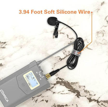 COMICA Lavalier Microphone, CVM-M-O1 Omnidirectional Lapel Microphone for Sennheiser, and Other Wireless Lavalier Transmitter, Clip-on Lav Mic for DSLR Camera Video Recording Interview(3.94ft)