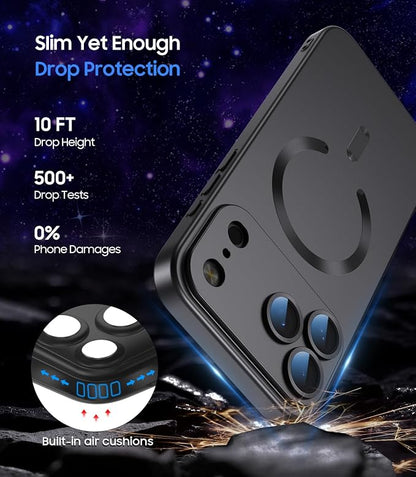 Magnetic for iPhone 17 Pro Max Case, Compatible with MagSafe, Built-in Camera Lens Protector, Slim Thin Soft Silicone Bumper Shockproof Metallic Luster Phone Case, Black