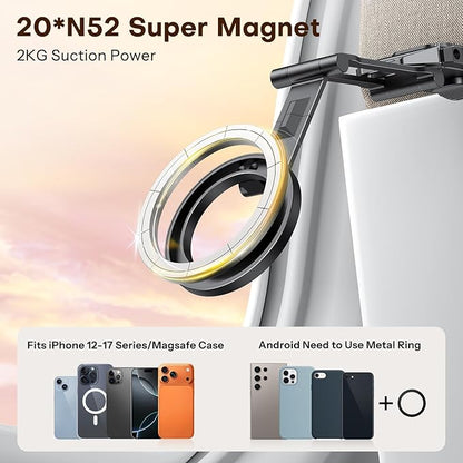 OMOTON TP02 360°Rotating for MagSafe Tripod, New Upgrade with 1/4" Screw Arca, Adjustable Magnetic Phone Tripod for iPhone 17/16/15 Pro Max Air, Foldable Selfie Stick Fits Vlog, Gym, Black Pro