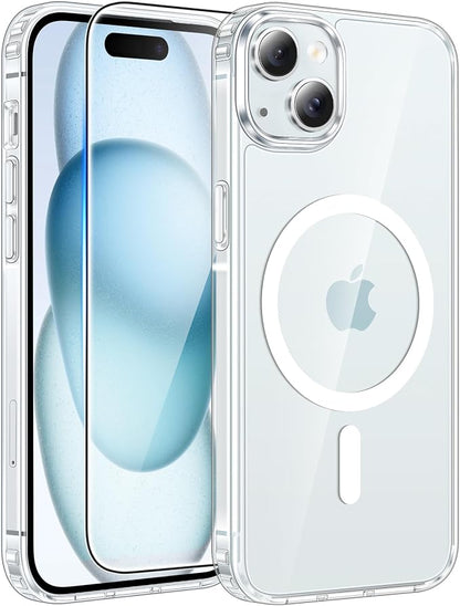 FNTCASE for iPhone 15 Plus Case: for iPhone 14 Plus Case [Compatible with Magsafe] [Screen Protector] Anti Yellowing Transparent Clear Magnetic Phone Cover - Military Grade Shockproof Cases - Clear
