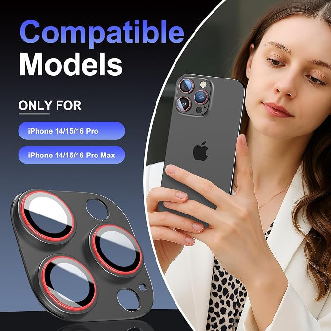 2025 Ultimate Camera Lens Protector for iPhone 14/15/16 Pro & Pro Max - Aerospace Aluminum & HD Tempered Glass, Scratch-Resistant iPhone 16 Pro Max Camera Cover- [2 PACK] Black