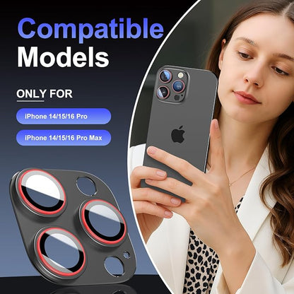 2025 Ultimate Camera Lens Protector for iPhone 14/15/16 Pro & Pro Max - Aerospace Aluminum & HD Tempered Glass, Scratch-Resistant iPhone 16 Pro Max Camera Cover- [2 PACK] Black
