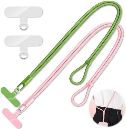KITANIS 2 Pack Phone Lanyard,2×Phone crossbody strap,4×Tether Tabs,Universal Cell Phone Multifuctional Patch Polyester Lanyards,Cell Phone Lanyards for Women and Men(pink+green)