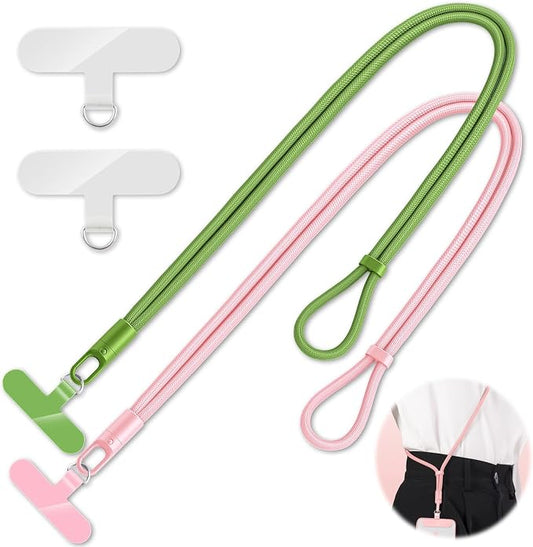 KITANIS 2 Pack Phone Lanyard,2×Phone crossbody strap,4×Tether Tabs,Universal Cell Phone Multifuctional Patch Polyester Lanyards,Cell Phone Lanyards for Women and Men(pink+green)
