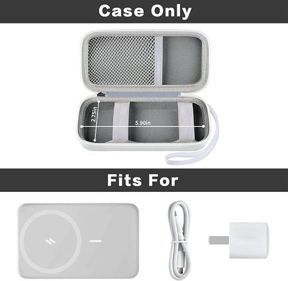 Case for Anker Magnetic Battery 10,000mAh Foldable Wireless Portable Charger, 633/622/621/321 5,000mAh Power Bank (MagGo) Holder, Storage for Baseus Power Delivery -Case Only (White, Medium)