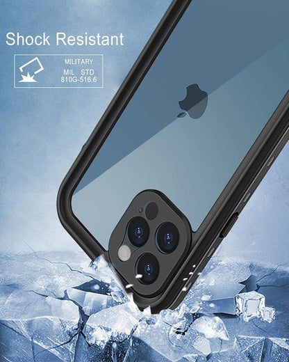 for iPhone 12 Pro Max Case Waterproof | Shockproof Dust Proof Phone Case Cover with Screen Protector Black-Clear