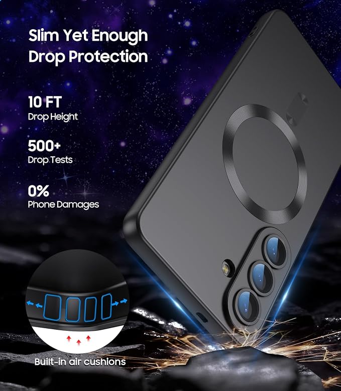 Magnetic for Samsung Galaxy S26 Plus Case [Compatible with MagSafe][Built-in Camera Lens Protector] Slim Soft Silicone Bumper Shockproof Metallic Luster Phone Case, Black