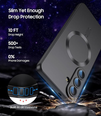 Magnetic for Samsung Galaxy S26 Plus Case [Compatible with MagSafe][Built-in Camera Lens Protector] Slim Soft Silicone Bumper Shockproof Metallic Luster Phone Case, Black