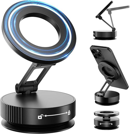 Phone Holders for Your car,Upgraded Vacuum Magnetic Phone Holder Stand for Magsafe,360° Rotatable Zinc Alloy Suction Cup Phone Mount for Car/Gym/Mirror/Shower-Obsidian Black