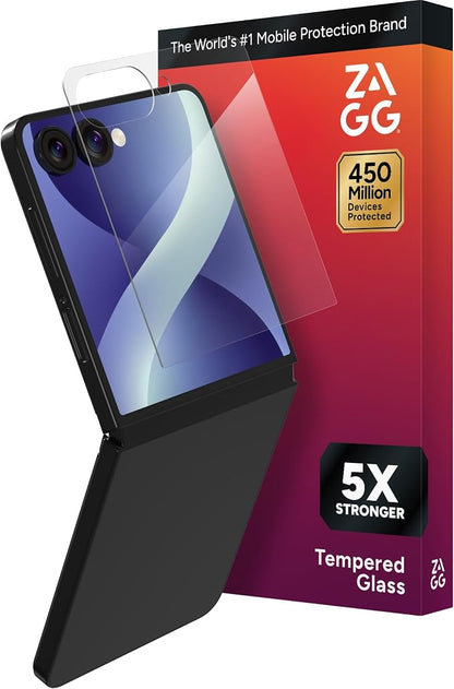 ZAGG Glass Elite Samsung Galaxy Galaxy Z Flip8 Screen Protector | Front Screen, 5x Stronger Tempered Glass, Fingerprint Scanner Compatible, 30% Recycled Glass, InvisibleShield, Easy Install