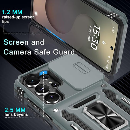 DEERLAMN Case for Samsung Galaxy S26 Ultra 6.9-Inch with Slide Camera Cover+Screen Protector(1 Pack), Rotated Ring Kickstand Military Grade Shockproof Protective Cover-Grey