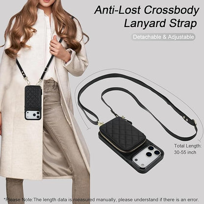 Bocasal Crossbody Wallet Case for iPhone 17 Pro Max, RFID Blocking PU Leather Zipper Handbag Purse Flip Cover, Kickstand Folio Case with Card Slots Holder Wrist Strap Lanyard 5G 6.9 Inch (Black)