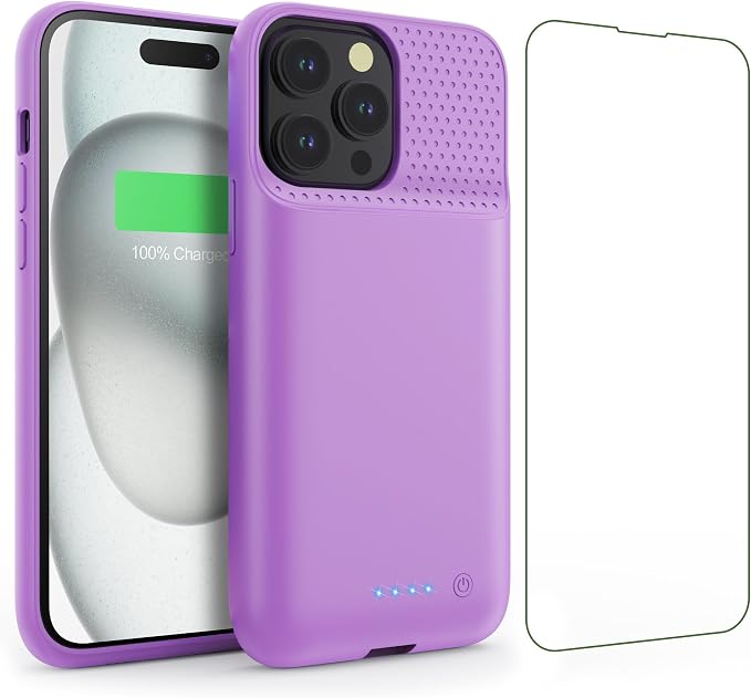 Feob Battery Case for iPhone 15Pro (6.1Inch), Real 7500mAh Ultra Slim Portable & 15W Fast Charging, Rechargeable Protective Extended Charger Case Cover Only for iPhone 15Pro Charging Case-Purple